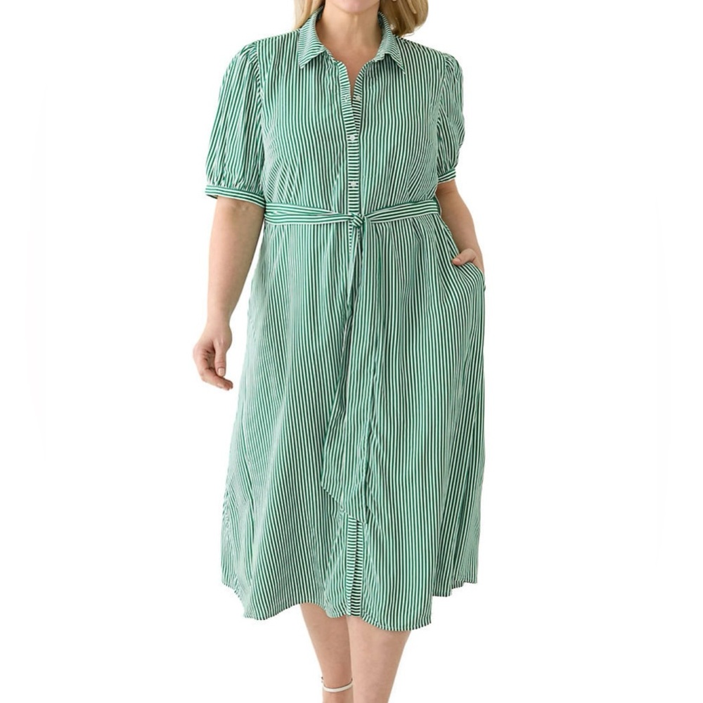 Crown & Ivy Green and White Striped Midi Dress 2x Plus